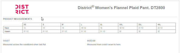District Women's Flannel Pants DT 2800 - TVHS