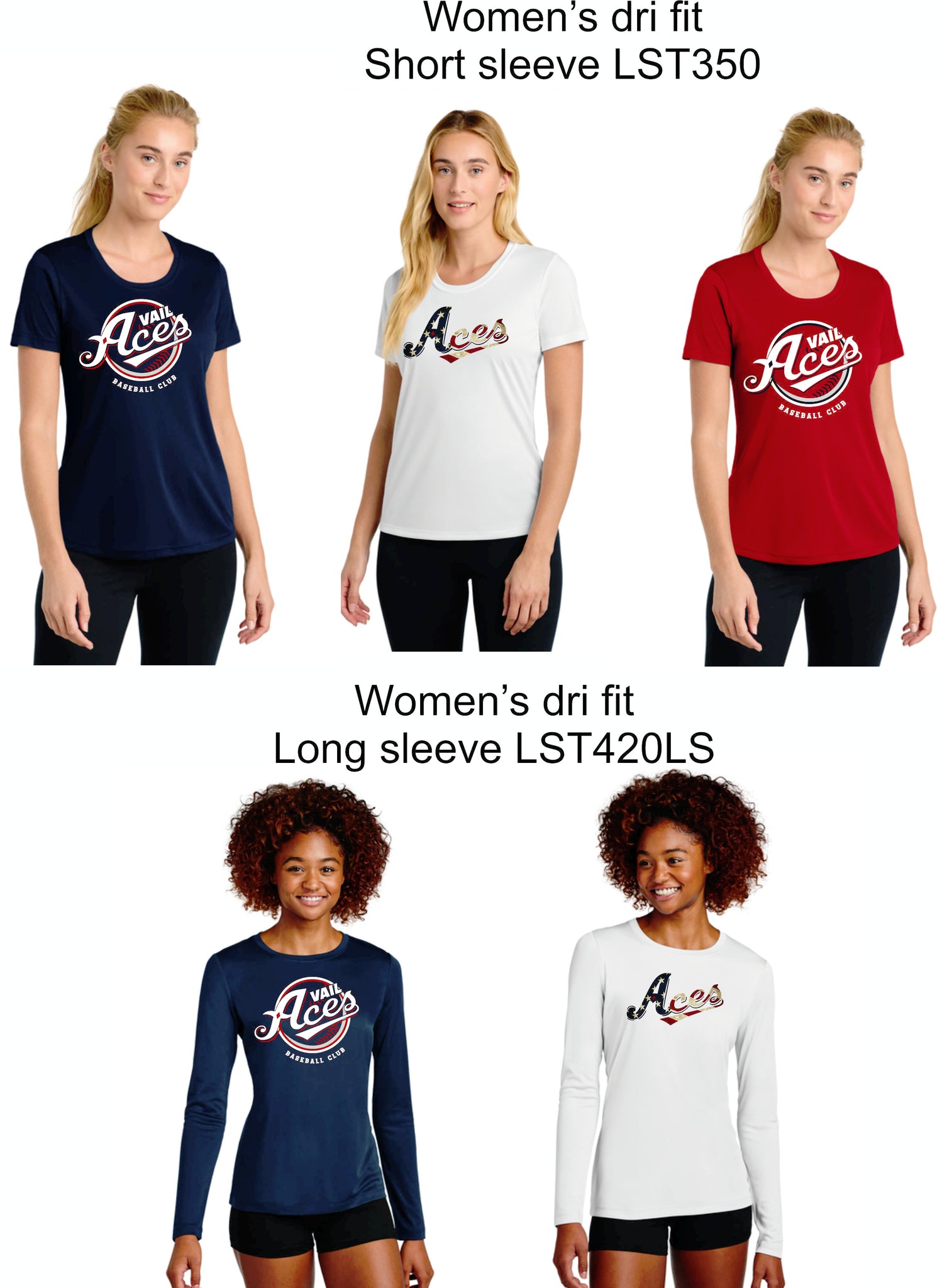 Vail Aces - Women's Dri fit Short/Long Sleeve (LST350, LST420LS)