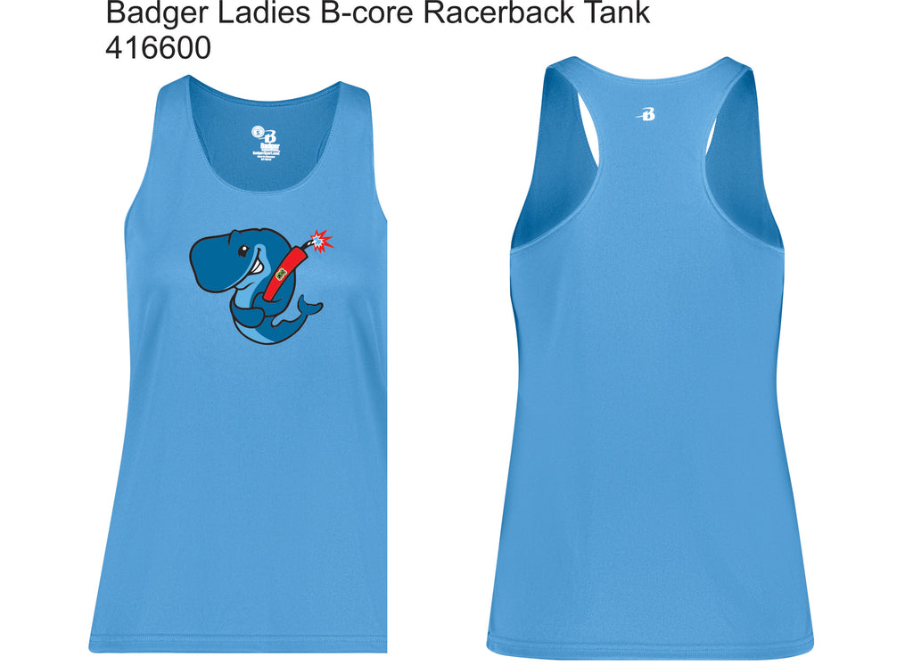 Exploding whales- Badger ladies dri fit racerback tank top