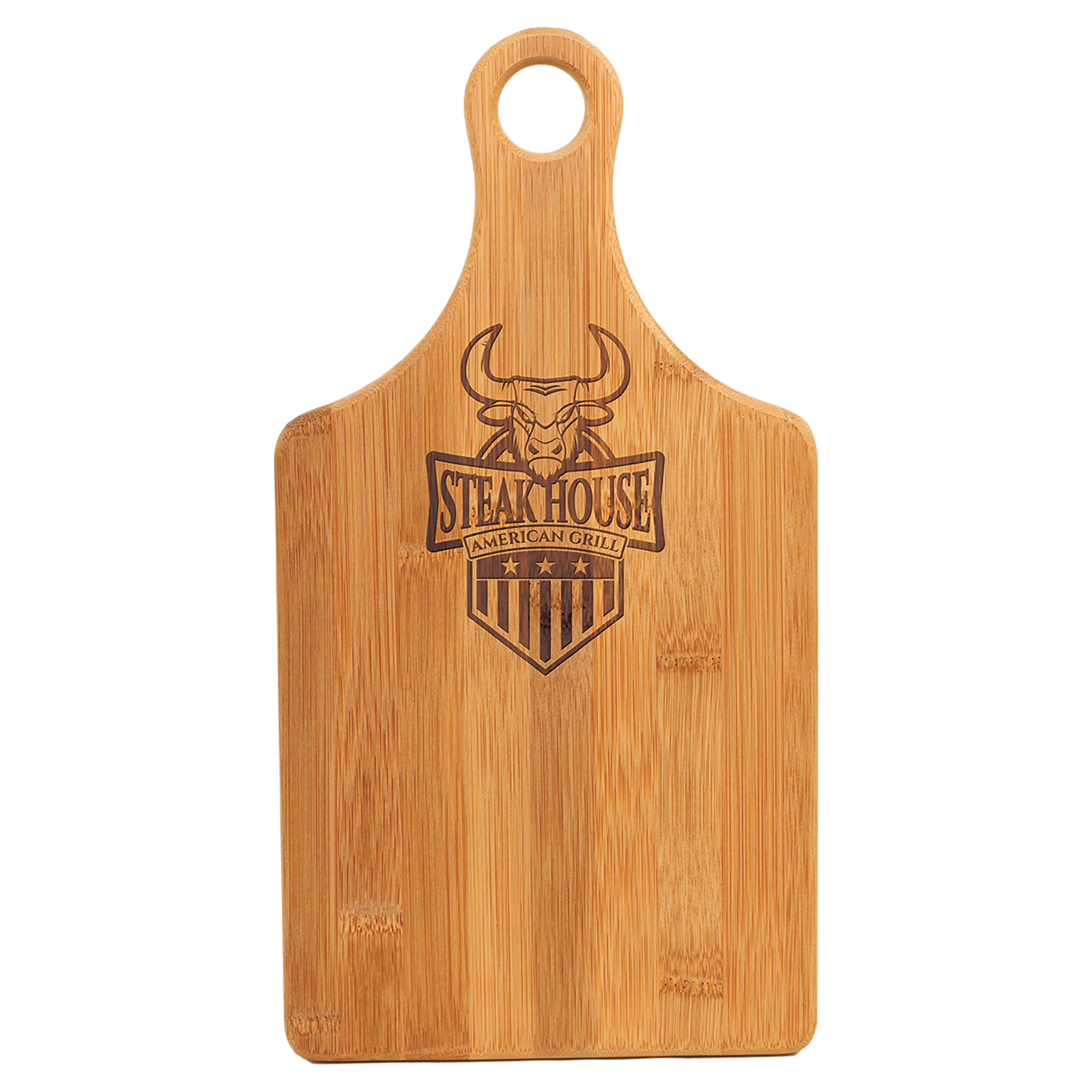 Custom 13 1/2" x 7" Bamboo Paddle Shape Cutting Board