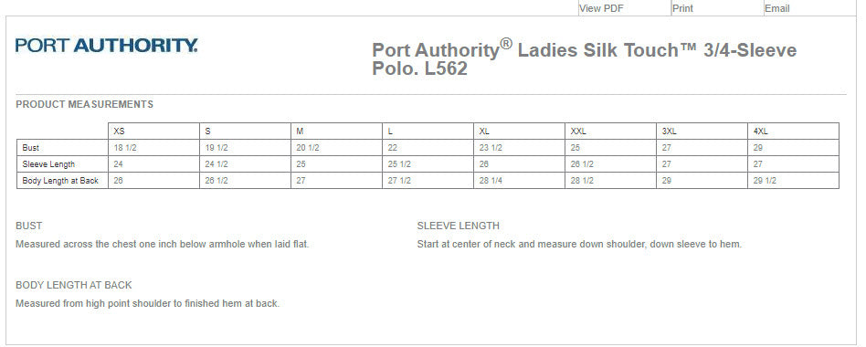 L562 Port Authority® Ladies Silk Touch™ 3/4-Sleeve Polo