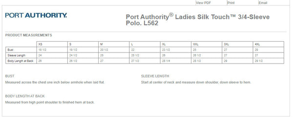 L562 Port Authority® Ladies Silk Touch™ 3/4-Sleeve Polo