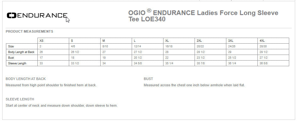 Empowering Women Alliance -LOE340 OGIO ® ENDURANCE Ladies Force Long Sleeve Tee