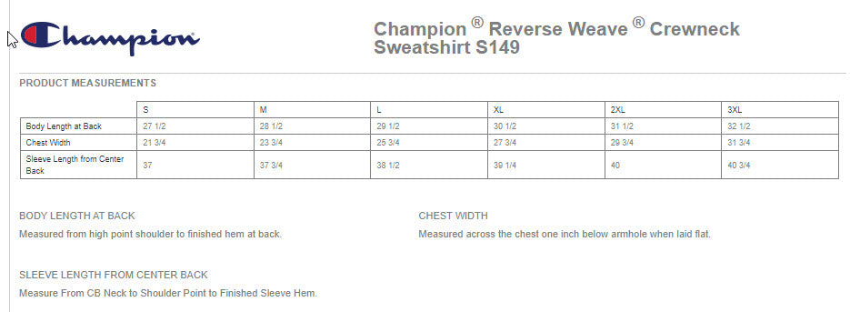 Champion Crew Neck Reverse Weave Sweatshirt - S149